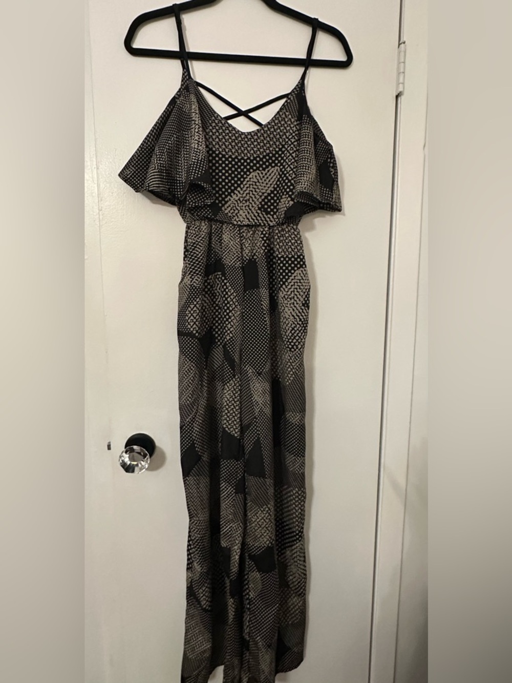 Black and Beige Patterned Romper